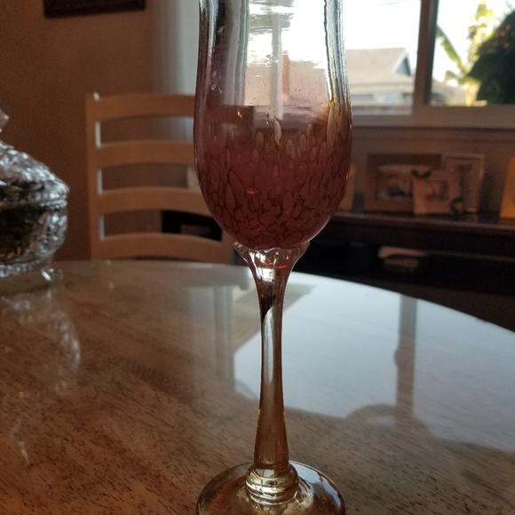 Vintage Slater Studio Art Glass Tall Orange Iridescent Wine Goblet - Picture 3 of 14